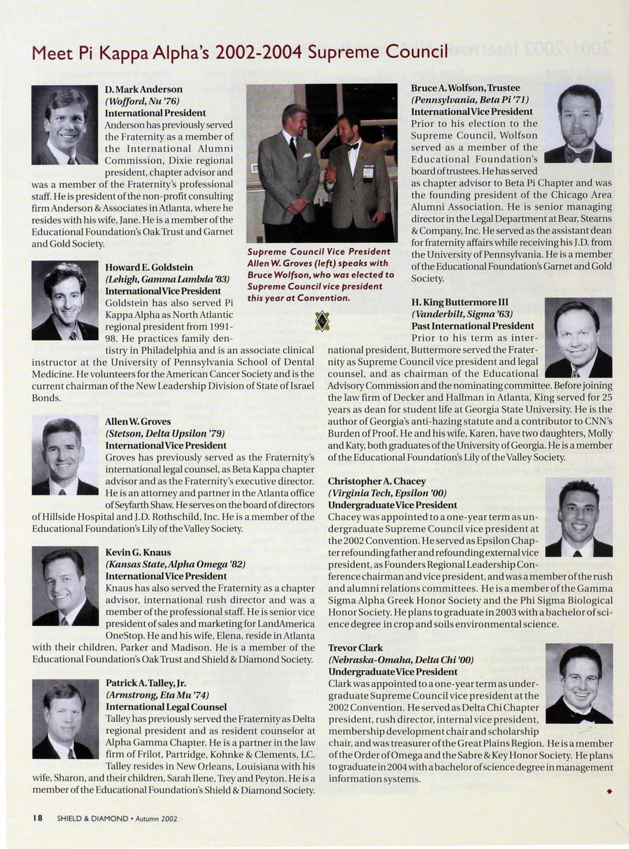 Meet Pi Kappa Alpha's 2002-2004 Supreme Council